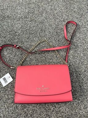 NWT kate spade Coral Pink Leather Crossbody with Gold Chain